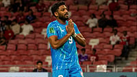 X/IndianFootball : Rahim Ali celebrates his first international goal.