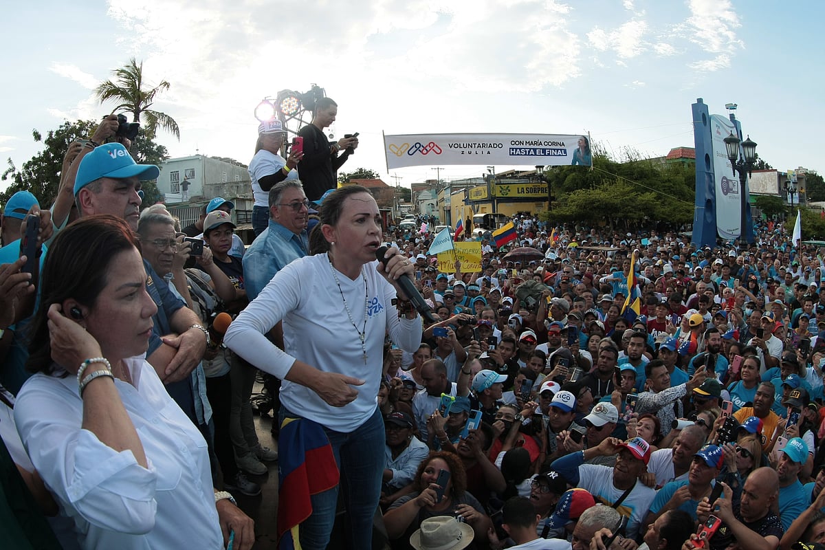 | Shutterstock : Machado entered politics in 2002 as the founder and leader of the vote-monitoring group Súmate, alongside Alejandro Plaz. 