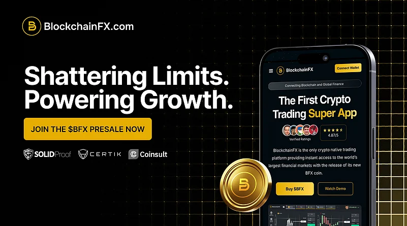 BlockchainFX app, promoting its crypto trading platform and BFX token presale