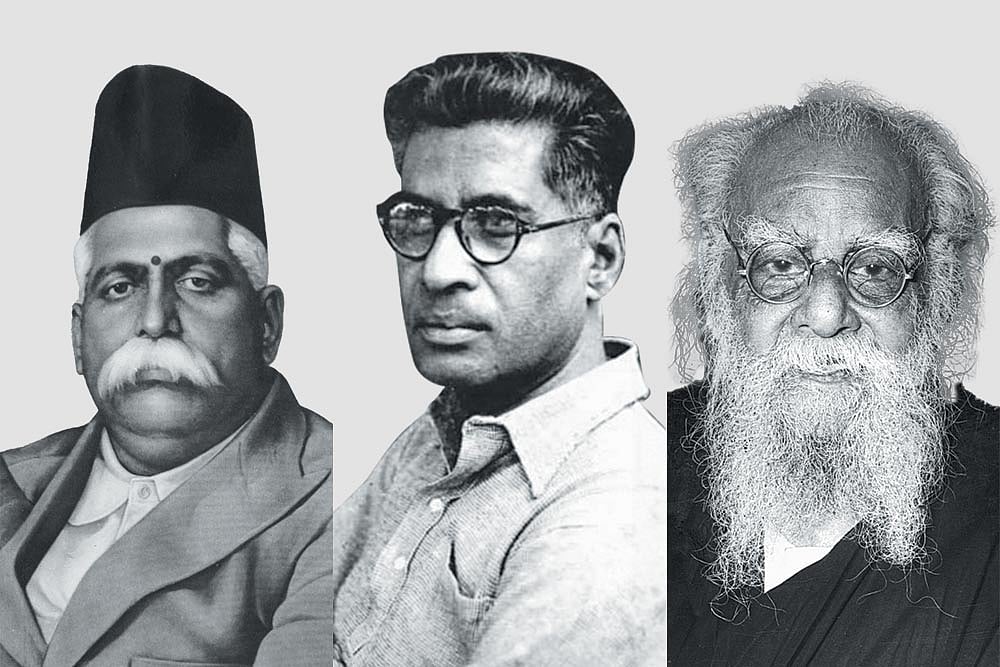 (Left-Right) Keshav Baliram Hedgewar, M.N. Roy, E.V. Ramasamy (Periyar) 
