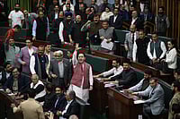 Credits - IMAGO / Hindustan Times : Bharatiya Janata Party (BJP) leaders shout slogans as they walkout during the Budget session of Jammu and Kashmir Assembly on March 5, 2025 in Jammu, India. 