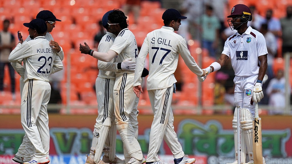 AP : India beat West Indies by an innings and 140 runs in Ahmedabad.
