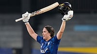 AP : England's captain Nat Sciver-Brunt celebrates her century during the ICC Women's Cricket World Cup match against Sri Lanka at Premadasa Stadium in Colombo.