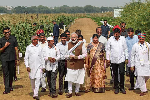 PM Modi interacts with farmers at Pusa in Delhi