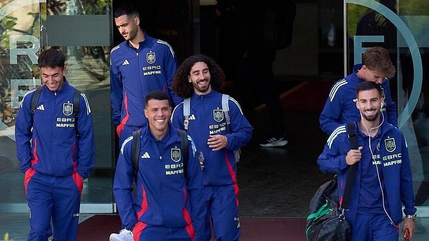 | Photo: X/SpainIsFootball : The Spanish national football team players departing for Iberia for their FIFA World Cup 2026 Europe Qualifiers match against Georgia.