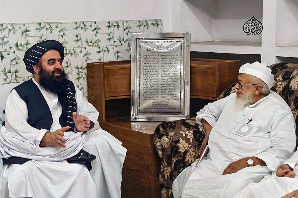 | Photo: PTI : Afghanistan FM Muttaqi meets Maulana Arshad Madani