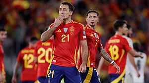 Mikel Oyarzabal celebrates his goal against Georgia in FIFA World Cup 2026 Europe Qualifiers.