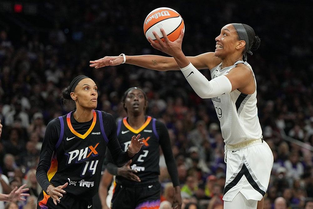 WNBA Finals Las Vegas Aces vs Phoenix Mercury Basketball game photos_ Aja Wilson