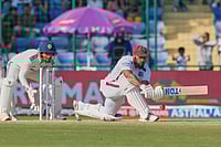 (AP Photo/Manish Swarup) : West Indies' John Campbell plays a shot on the third day of the 2nd Test between India and West Indies at the Arun Jaitley Stadium in New Delhi.