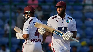 AP : West Indies' John Campbell and Shai Hope run between the wickets on the third day of the second Test against India at the Arun Jaitley Stadium in New Delhi.