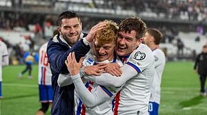 | Photo: AP/FaeroskFodbold : Faroe Islands' Martin Agnarsson celebrates his goal against Czechia in the FIFA World Cup 2026 European Qualifiers on October 12, 2025.