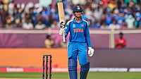 AP : India's Smriti Mandhana celebrates after scoring fifty runs during the ICC Women's Cricket World Cup match against Australia at ACA-VDCA Cricket Stadium in Visakhapatnam.
