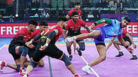 Pro Kabaddi : Action from the Bengal Warriorz vs Bengaluru Bulls, Pro Kabaddi League 2025 match in New Delhi.