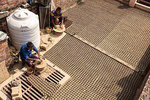 Making of earthen lamps ahead of Diwali