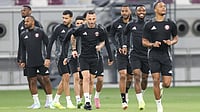 | Photo: X/QFA_EN : Qatar national team players in training ahead of the FIFA World Cup 2026 AFC Qualifiers against UAE.