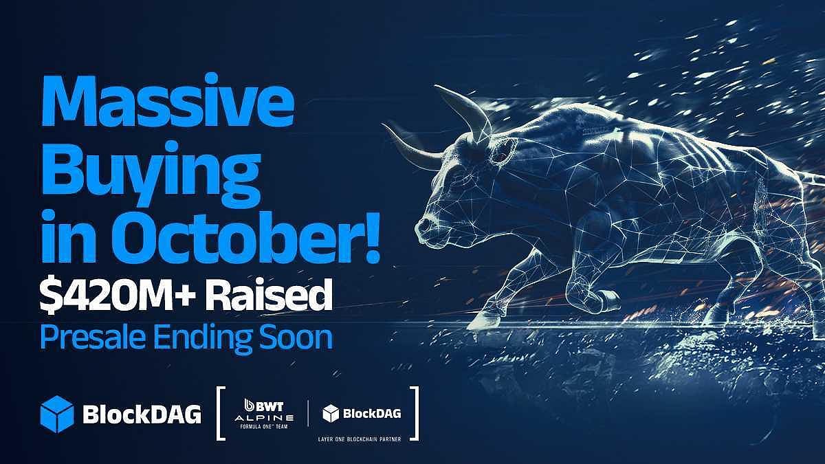 Digital bull with text: $420M+ raised, presale ending soon