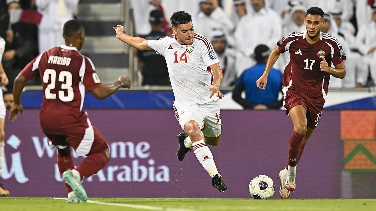 | Photo: Instagram/uaefa : United Arab Emirates' Nicolas Gimenez takes a shot during the FIFA World Cup 2026 AFC Qualifying match agianst Qatar at Jassim Bin Hamad Stadium in Doha on October 14, 2025.