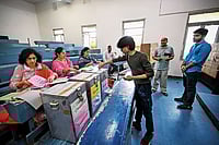 Photo: Imago : Restricted Freedom: A student casting his vote at Ramjas College, New Delhi, on September 18, 2025