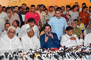 IMAGO / ANI News : Prashant Kishor, along with Jan Suraaj National President Uday Singh, during a press conference Patna, Oct 13 (ANI): Jan Suraaj Party chief Prashant Kishor, along with Jan Suraaj National President Uday Singh, with other dignitaries, during a press conference as they released the second candidate list of the Bihar Assembly Election, in Patna on Monday.