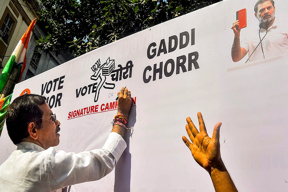 Photo: PTI; Representative image : Vote Chor Gaddi Chorr in Kolkata
