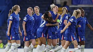 Chelsea celebrate scoring against Paris FC.