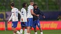 AP/Andre Penner : Players of France celebrate after their team defeated Norway during a FIFA U-20 World Cup quarter-final soccer match at Elias Figueroa Brander Stadium in Valparaiso, Chile.