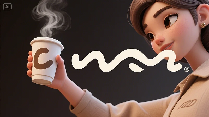 Cartoon woman holding a coffee cup