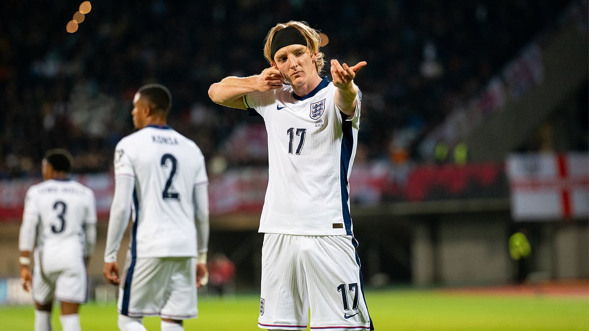 Anthony Gordon in action for England.