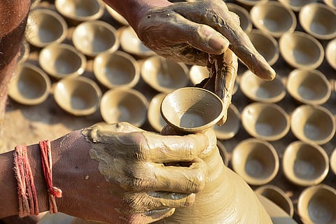 Artisans make earthen lamps in Mirzapur ahead of Diwali