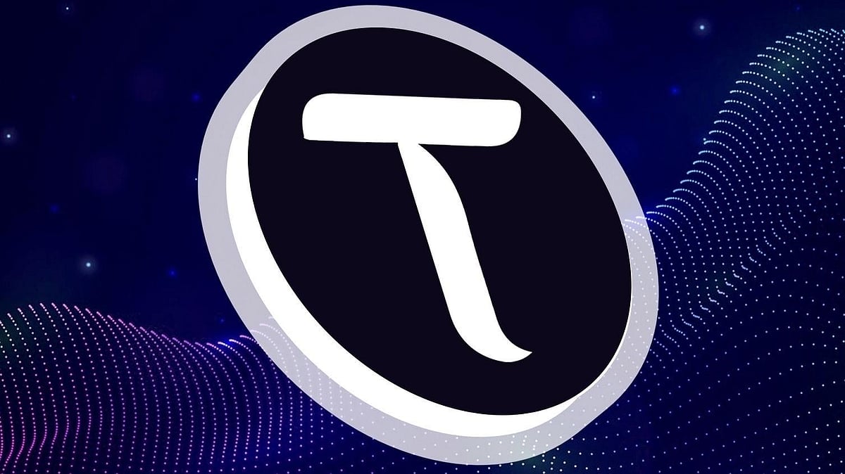 The official white and black logo for Bittensor, set against a blue, digital-wave background.