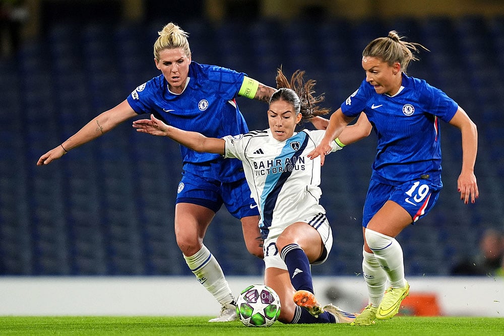 UEFA Womens Champions League soccer match Chelsea Vs Paris FC photos_Millie Bright, Clara Mateo