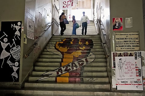 Walls That Speak: Graffiti showing various aspects of student protests and movements. Azadi—a popular slogan—reverberates through university campuses like Jadavpur and Presidency University