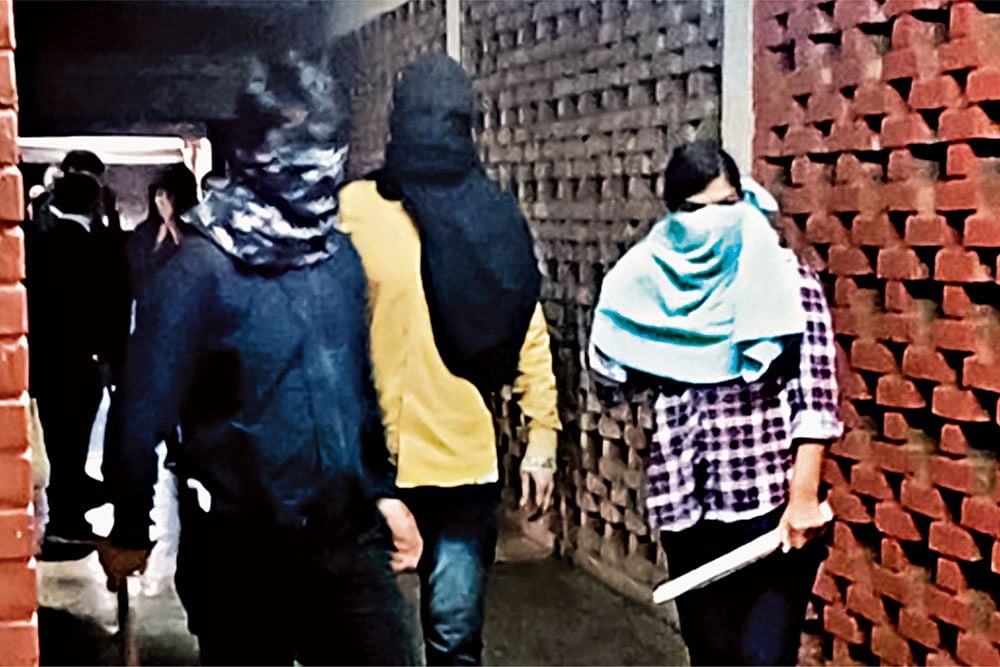 Campus Violence: In January 2020—during the peak of a students’ movement against a massive fee hike proposed by the JNU administration—masked goons entered the university campus and assaulted students and teachers - null