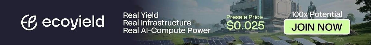 Ecoyield crypto ad with $0.025 presale and 100x potential