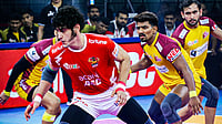 X/ProKabaddi : PKL 2025: Telugu Titans in action against Gujarat Giants.
