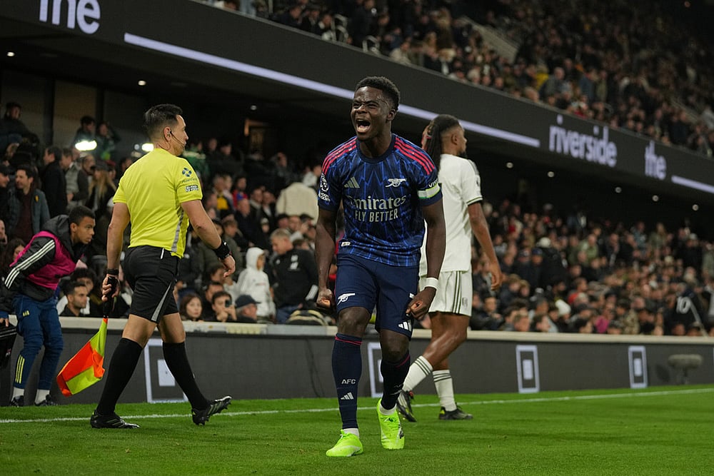 Britain soccer Premier League Arsenal Vs Fulham match photos_ Bukayo Saka