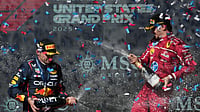 AP/Eric Gay : Race winner Red Bull driver Max Verstappen of the Netherlands, left, celebrates on the podium with third placed Ferrari driver Charles Leclerc of Monaco after the Formula One U.S. Grand Prix