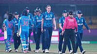 AP : India's players shake hands with England's players after the ICC Women's Cricket World Cup match in Indore.
