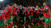 AP : Morocco's Naim Byar and teammates celebrate after winning the FIFA U-20 World Cup final against Argentina in Santiago, Chile.