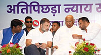 Santosh Kumar Hindustan Times :  Congress President Mallikarjun Kharge, Leader of Opposition in Lok Sabha and Congress leader Rahul Gandhi, and Rashtriya Janata Dal (RJD) leader Tejashwi Yadav and others during the launch of the Ati Pichhra Nyay Sankalp at Hotel Chanakya on September 24, 2025 in Patna, India. The document, a 10-point manifesto, was released by the Mahagathbandhan (Grand Alliance) for the Extremely Backward Classes (EBCs) ahead of the Bihar Assembly elections.