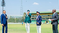 X/Zimbabwe Cricket : Captains Craig Ervine and Hashmatullah Shahidi at the toss for the one-off Test in Harare.