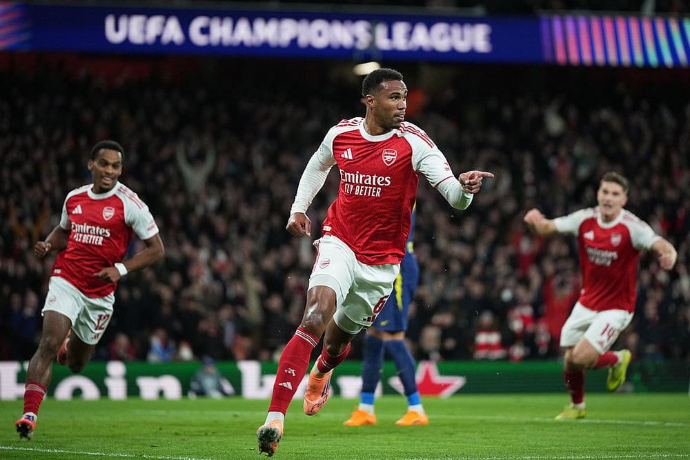 Britain soccer UEFA Champions League 2025-26 Arsenal Vs Atletico Madrid_Gabriel