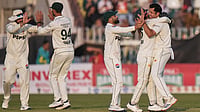 AP : Pakistan cricket team players celebrate a fall of wicket on day 2 of the second Test against South Africa.