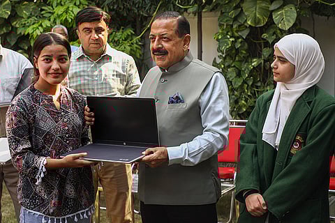 Jitendra Singh distributes laptops to students in Jammu