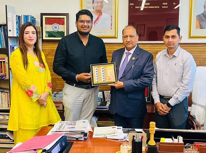 AIIMS Jammu Director Prof. Shakti Kumar Gupta received a personalized postal stamp from India Post