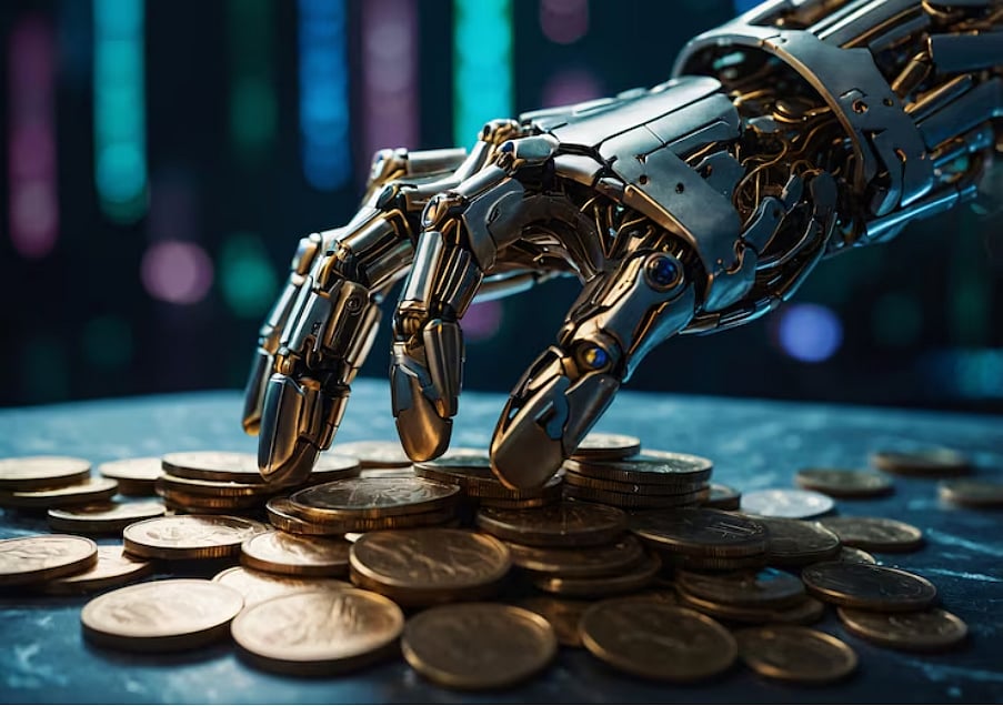 A Robotic hand touching coins