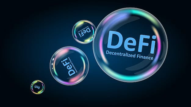Bubbles with decentralized finance (DeFi) written on them