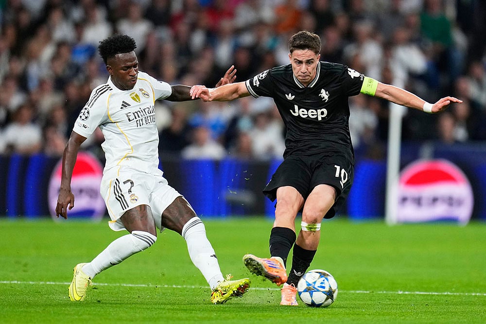 UEFA Champions League football match Real Madrid Vs Juventus_Vinicius Junior