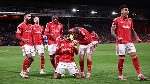 Nottingham Forest celebrate their goal against Porto