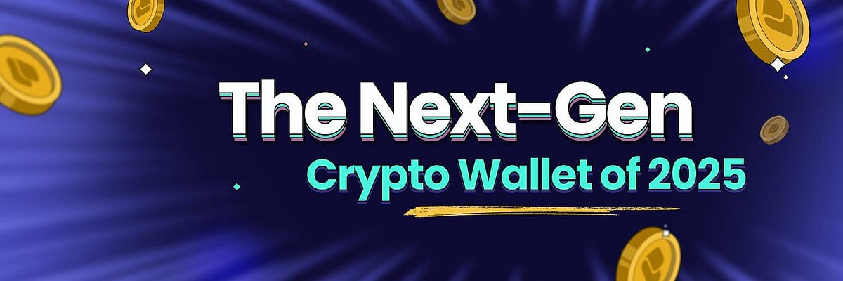 Digital banner with text ‘The Next-Gen Crypto Wallet of 2025’ and floating coins